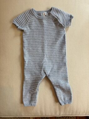JANIE and JACK Knit Blue Baby One-Piece Romper